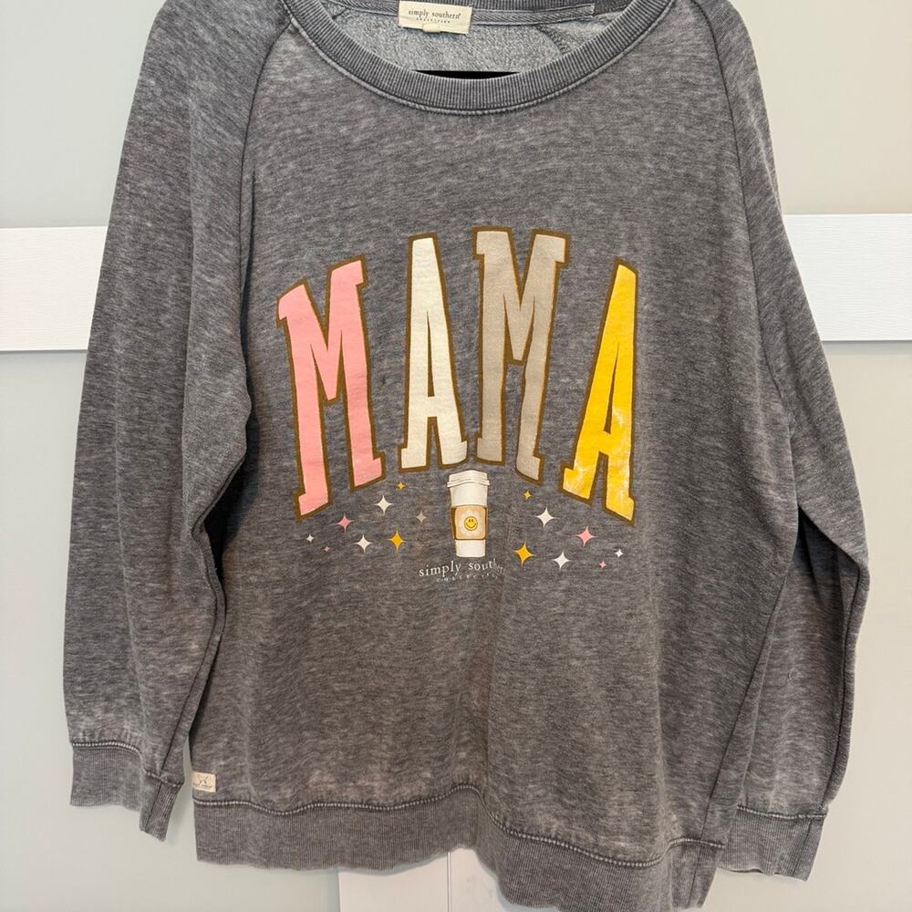 Simply Southern MAMA Sweatshirt Womens XL Gray Coffee Mom Graphic Crewneck